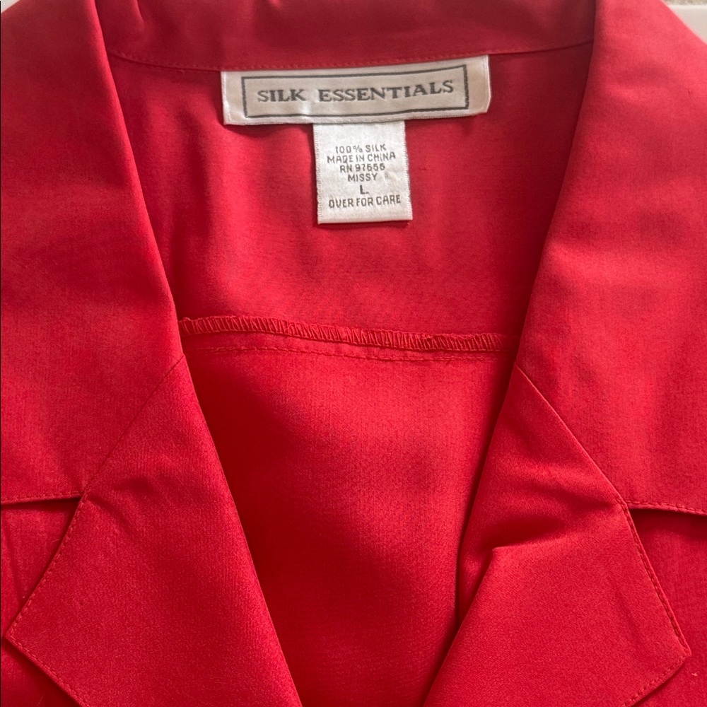 Silk Essentials Red Sleeveless Button-Down Shirt L - image 3
